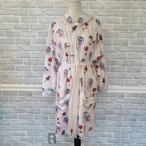 Plover Unisex Luxury Robe Jellyfish Mushroom Psychajellic Print OS Beach Cover - Picture 2 of 9